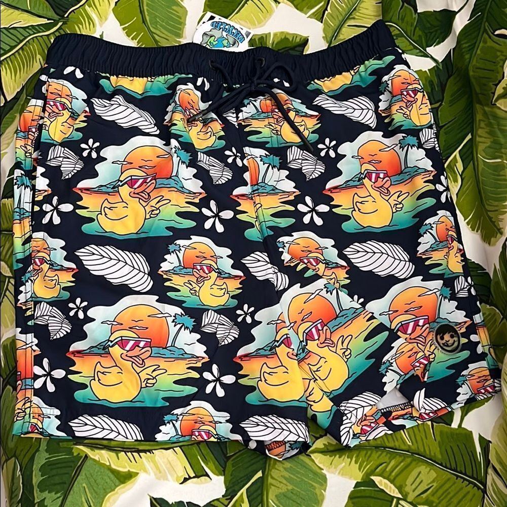 NWT Neff Men's Swim Board Shorts - Black with Duck Print